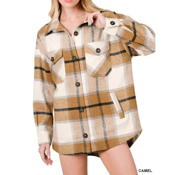 Camel tan plaid shacket - new with tags!! - Picture 2 of 4